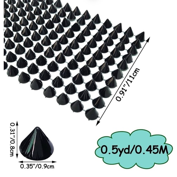 NEW 0.5 Yard Sew Stitch On Spike Stud Cone Flat Back Plastic Trim Mesh 10 Rows - Picture 2 of 9